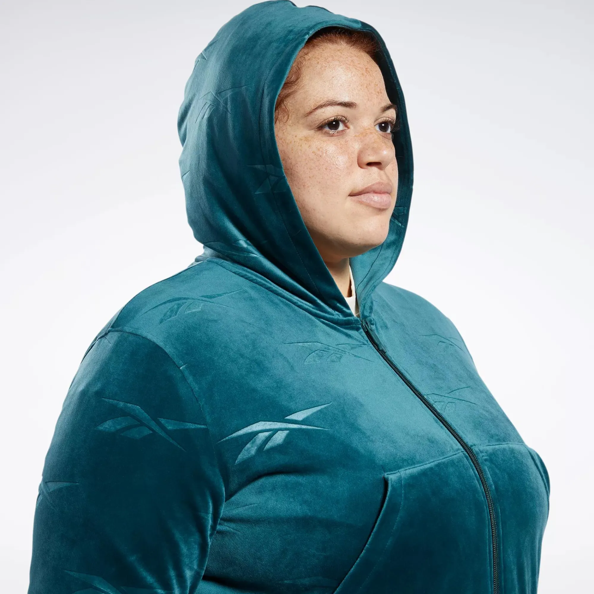 Hoodies & Sweatshirts|Reebok Hoodies & Sweatshirts Classics Energy Q4 Velour Zip-Up Sweatshirt (Plus Size)