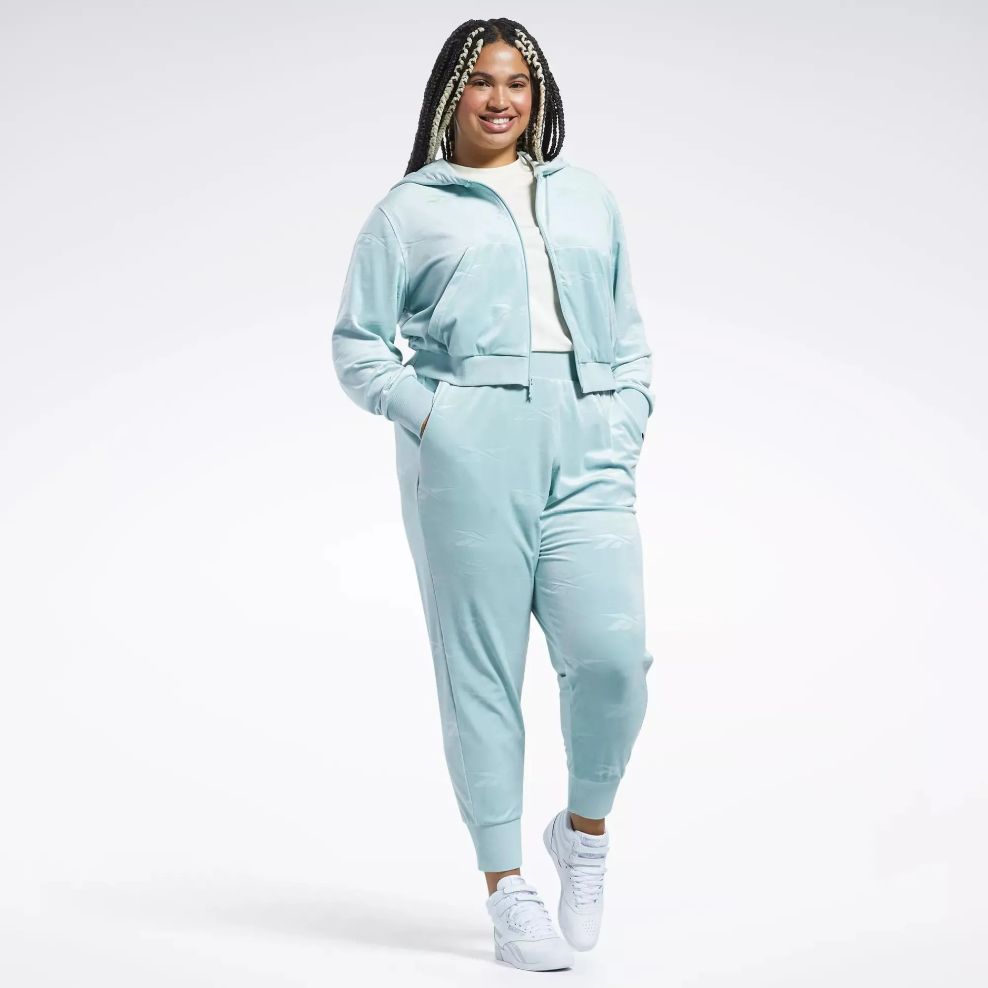 Hoodies & Sweatshirts|Reebok Hoodies & Sweatshirts Classics Energy Q4 Velour Zip-Up Sweatshirt (Plus Size)