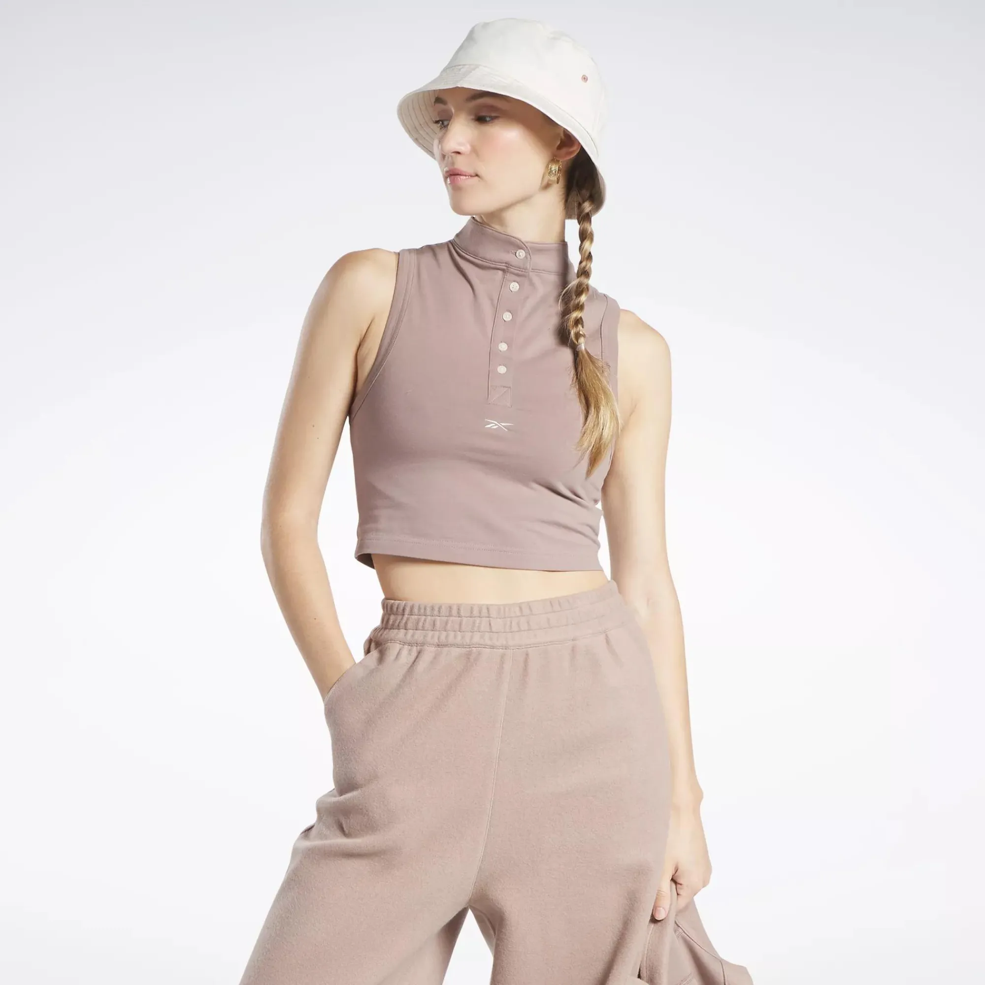 Tank Tops|Reebok Tank Tops Classics Cropped Fitted Jersey Tank Top